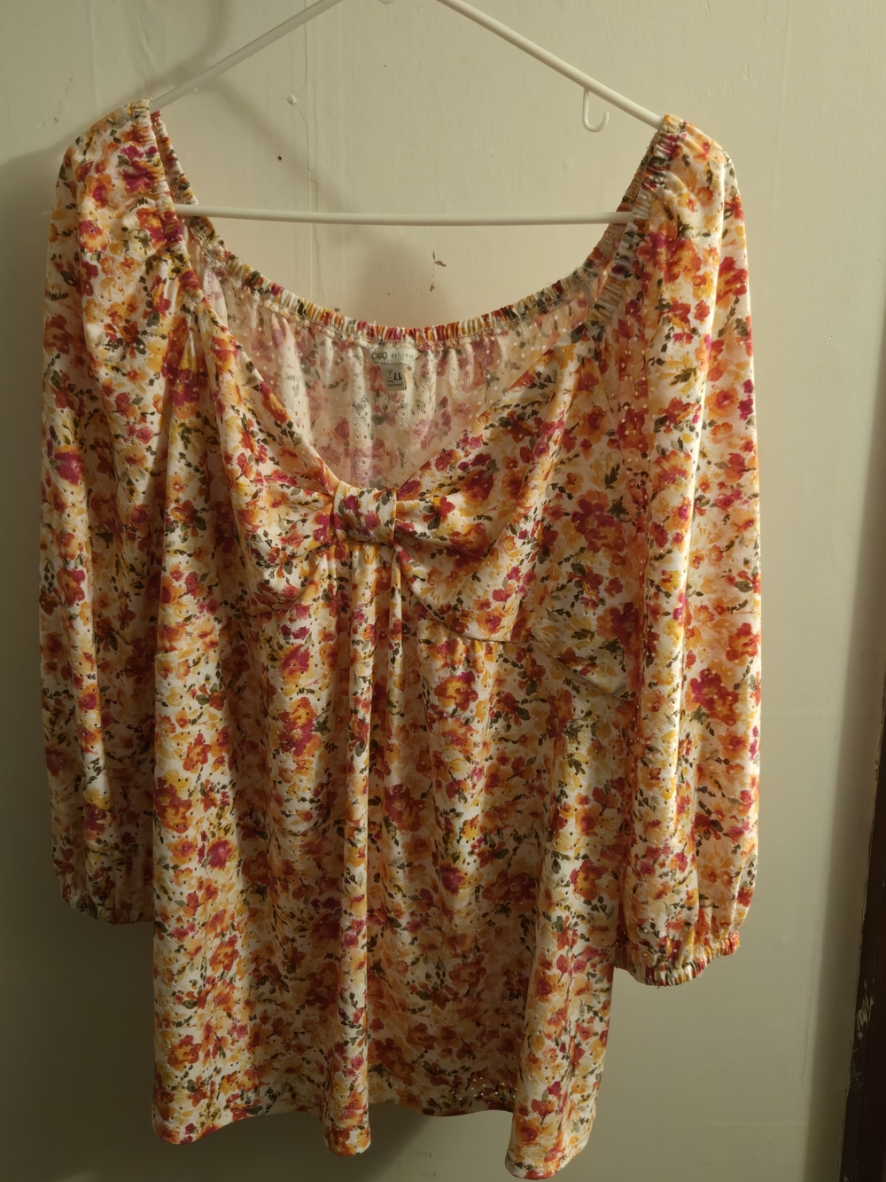Women's Floral Bow-Front Peasant Blouse - Yellow Multi
